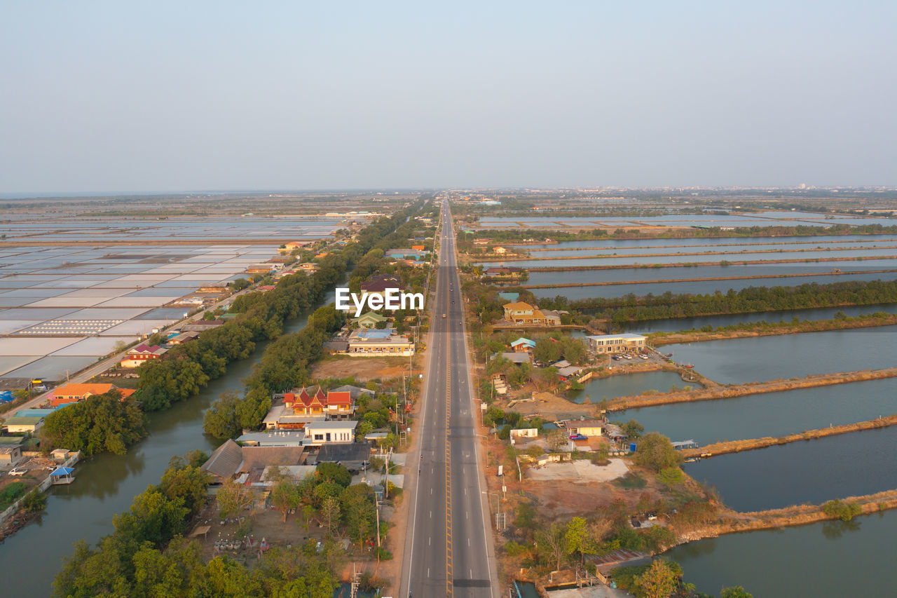 HIGH ANGLE VIEW OF CITY AGAINST SKY