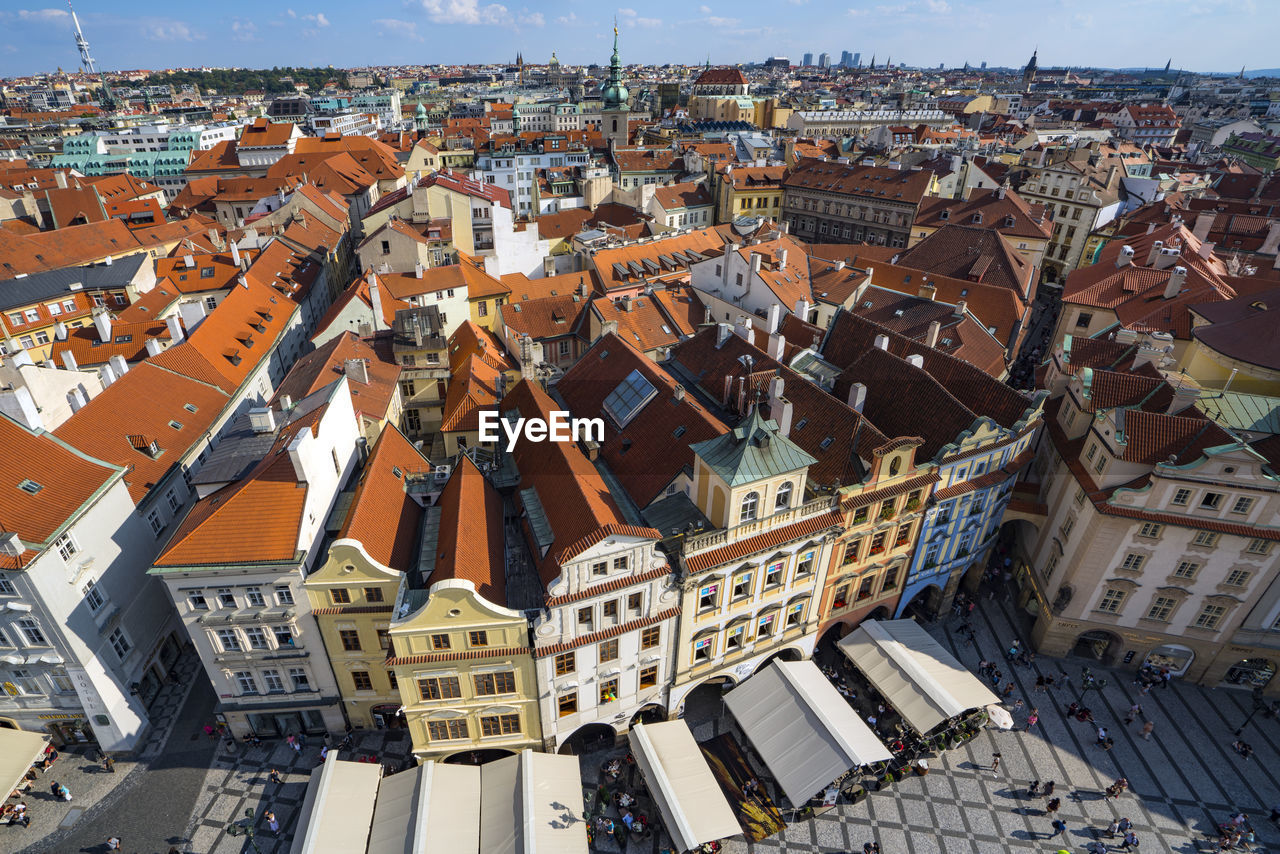 High angle view of buildings in city