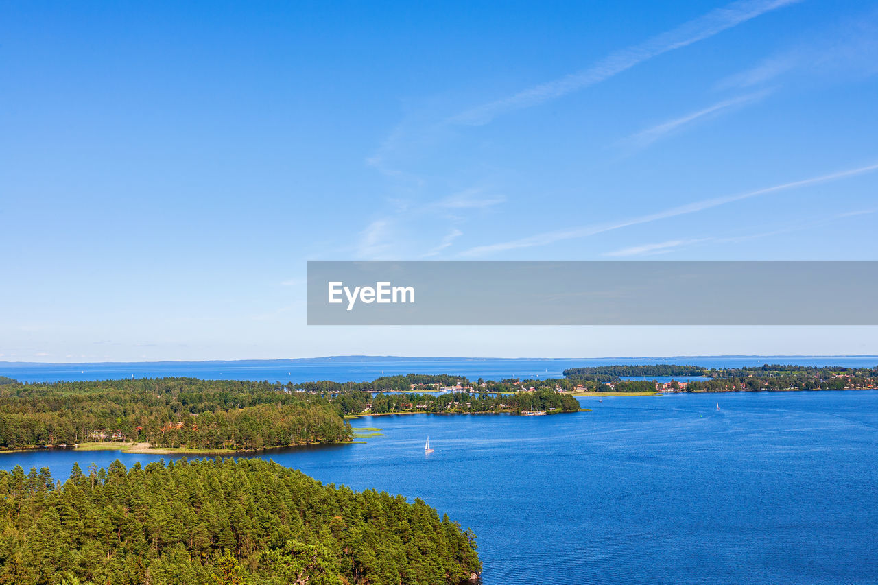 Hige angle view at a karlsborg city and lake vattern in sweden