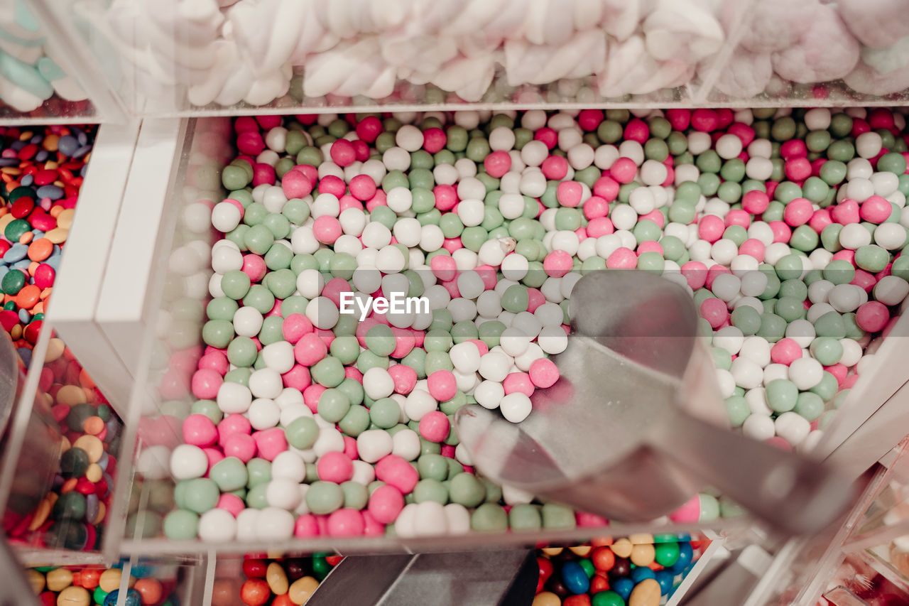 high angle view of multi colored candies