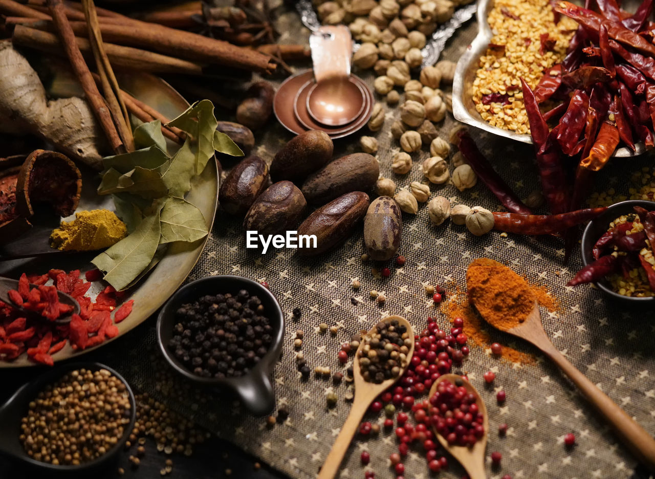 HIGH ANGLE VIEW OF VARIOUS FRUITS IN BOWL ON TABLE