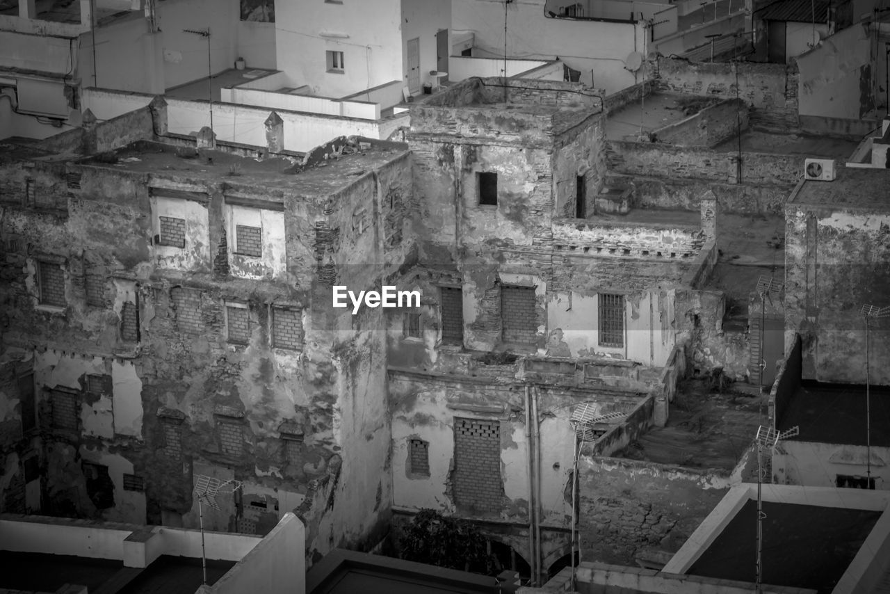 HIGH ANGLE VIEW OF ABANDONED BUILDINGS