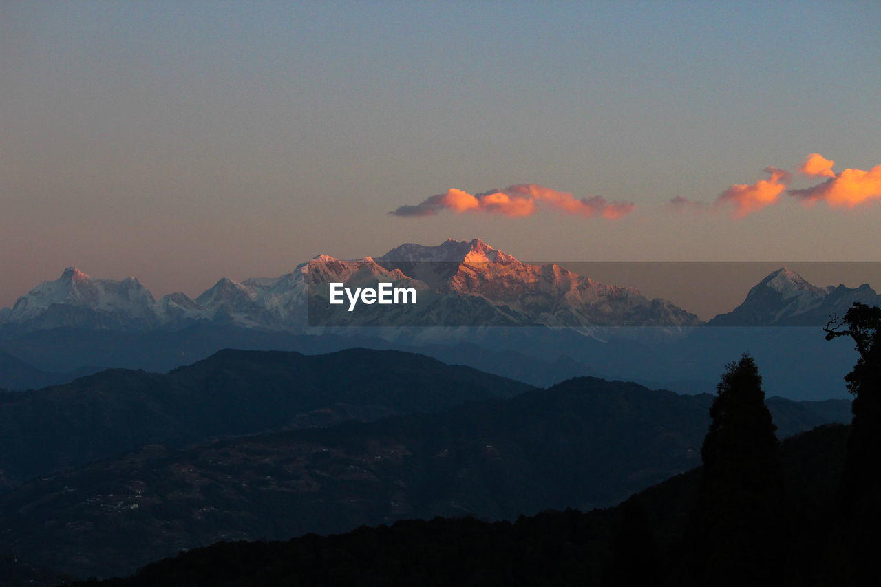 Scenic view of silhouette mountains against sky during sunset