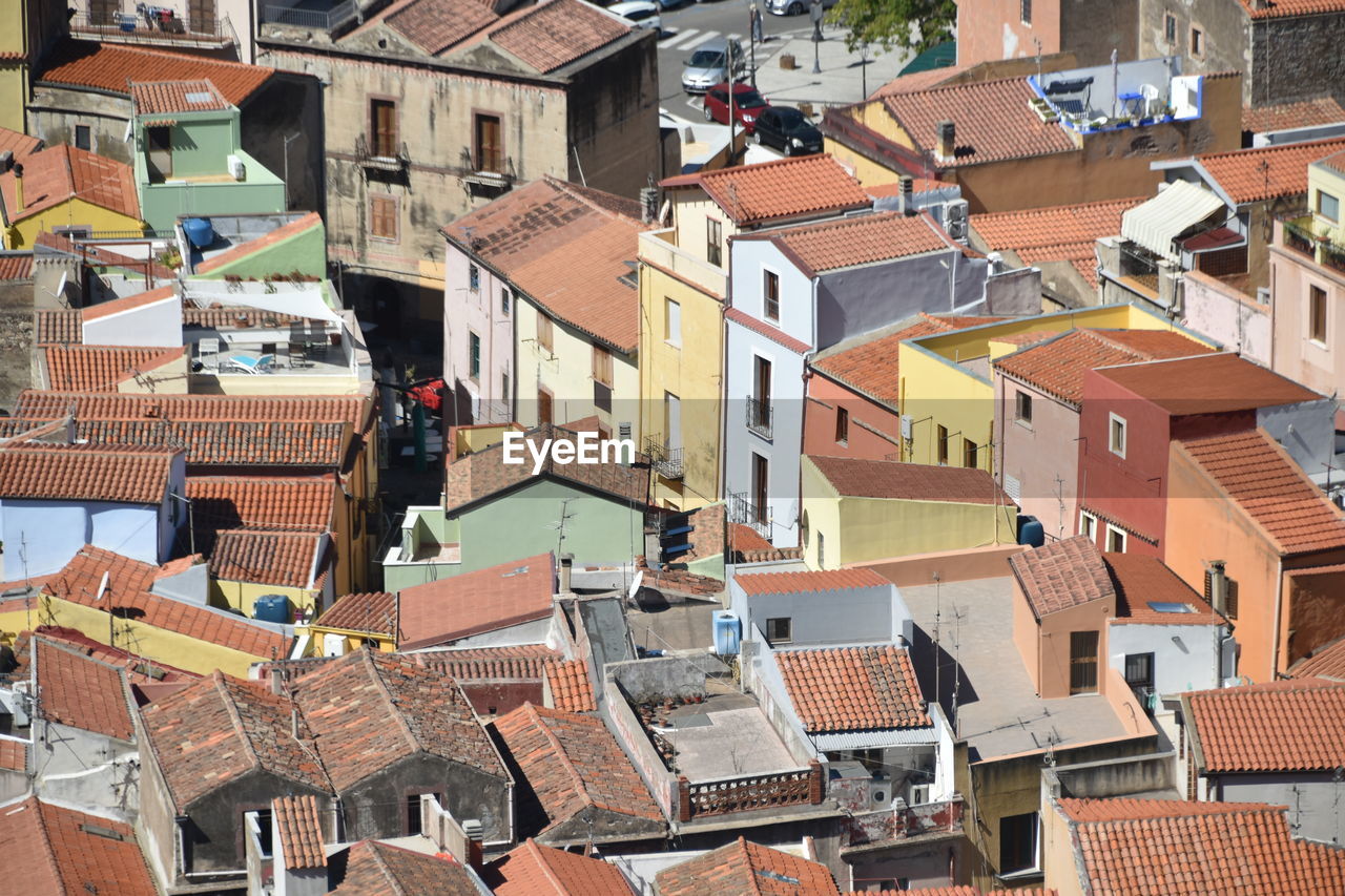 High angle view of buildings in city