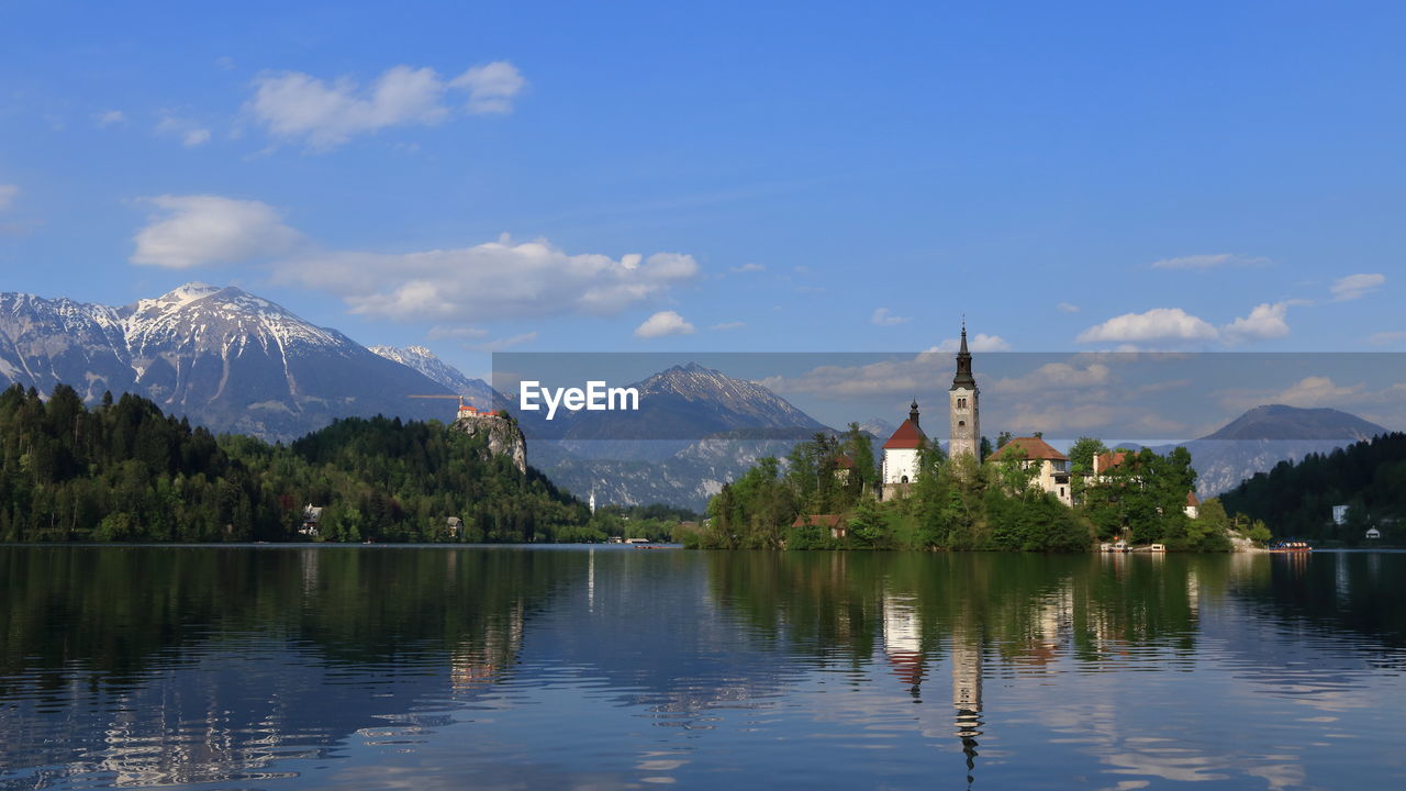 View of a lake with mountain range in the background