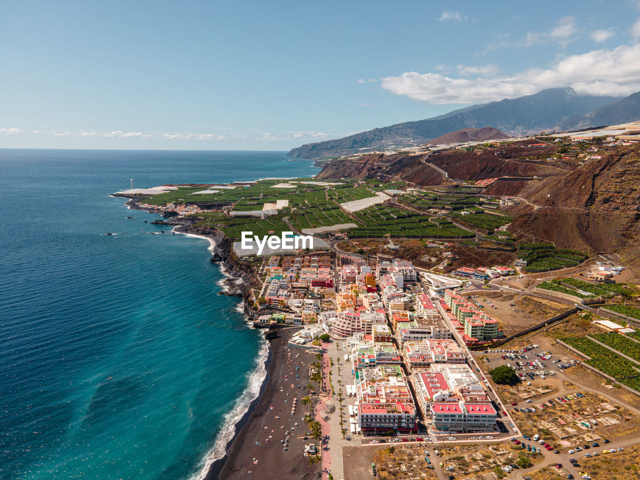 Aerial view on puerto naos in la palma, canary islands, spain
