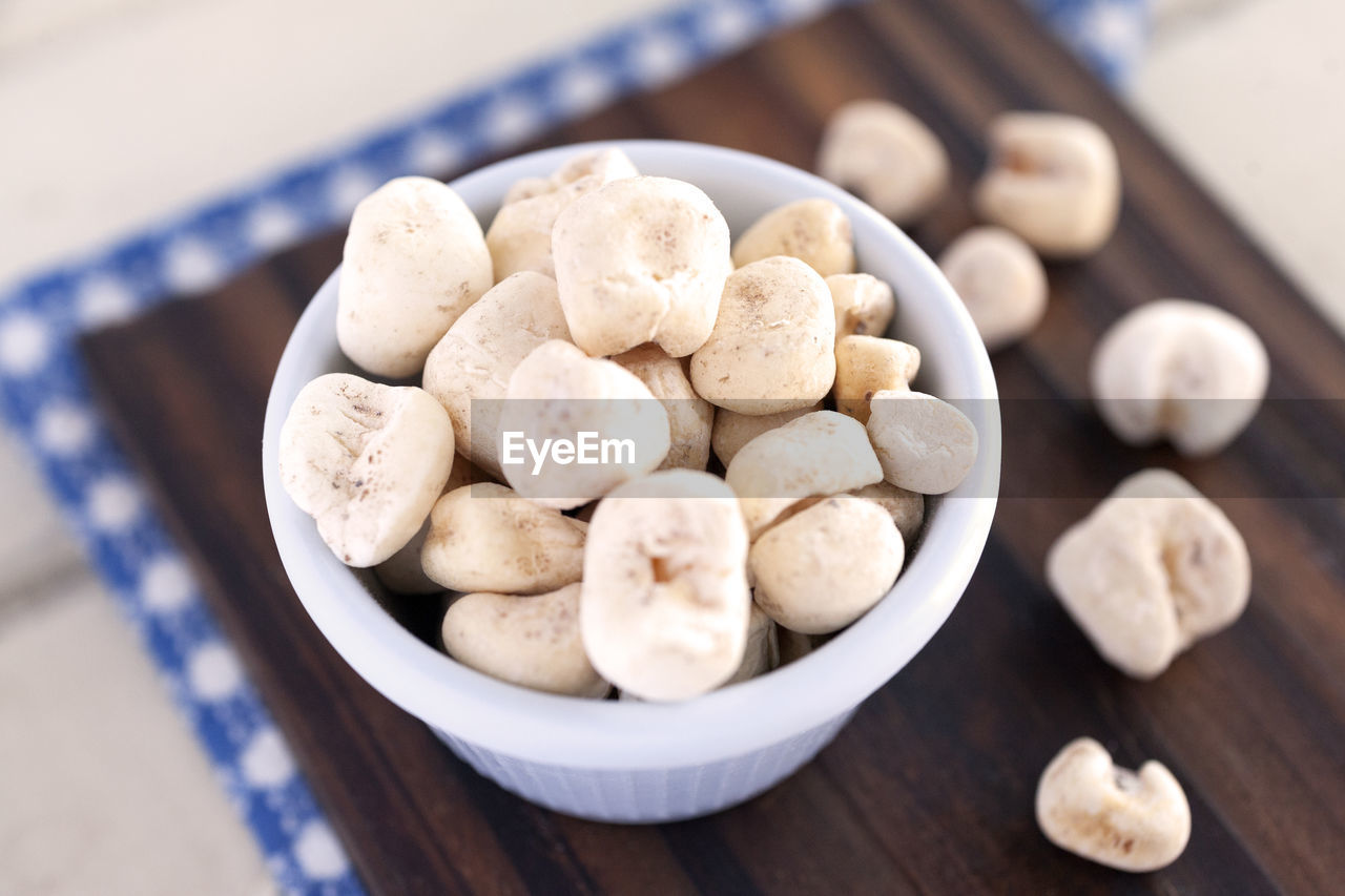 High angle view of food in bowl on table