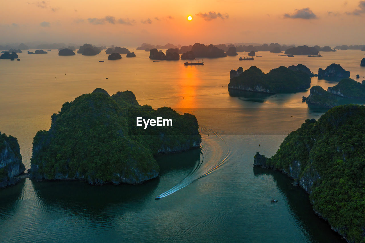 Scenic view of sea against sky during sunset