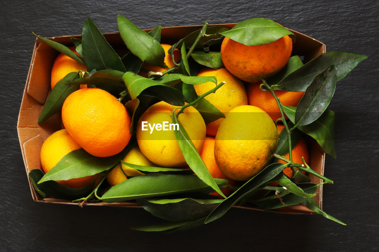 high angle view of fruits on table