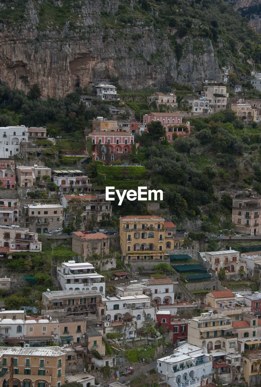 High angle view of buildings in town