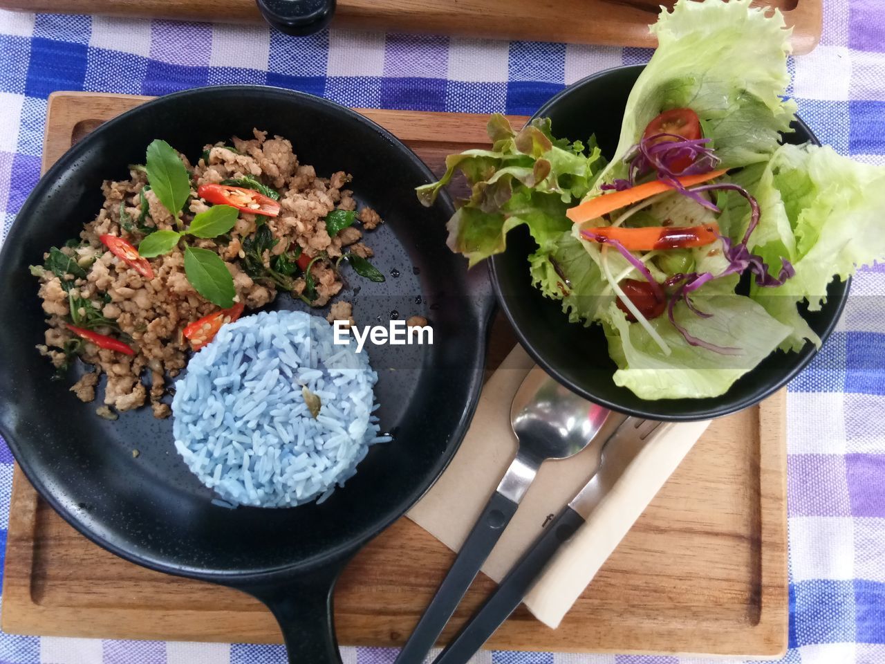 High angle view of food on table