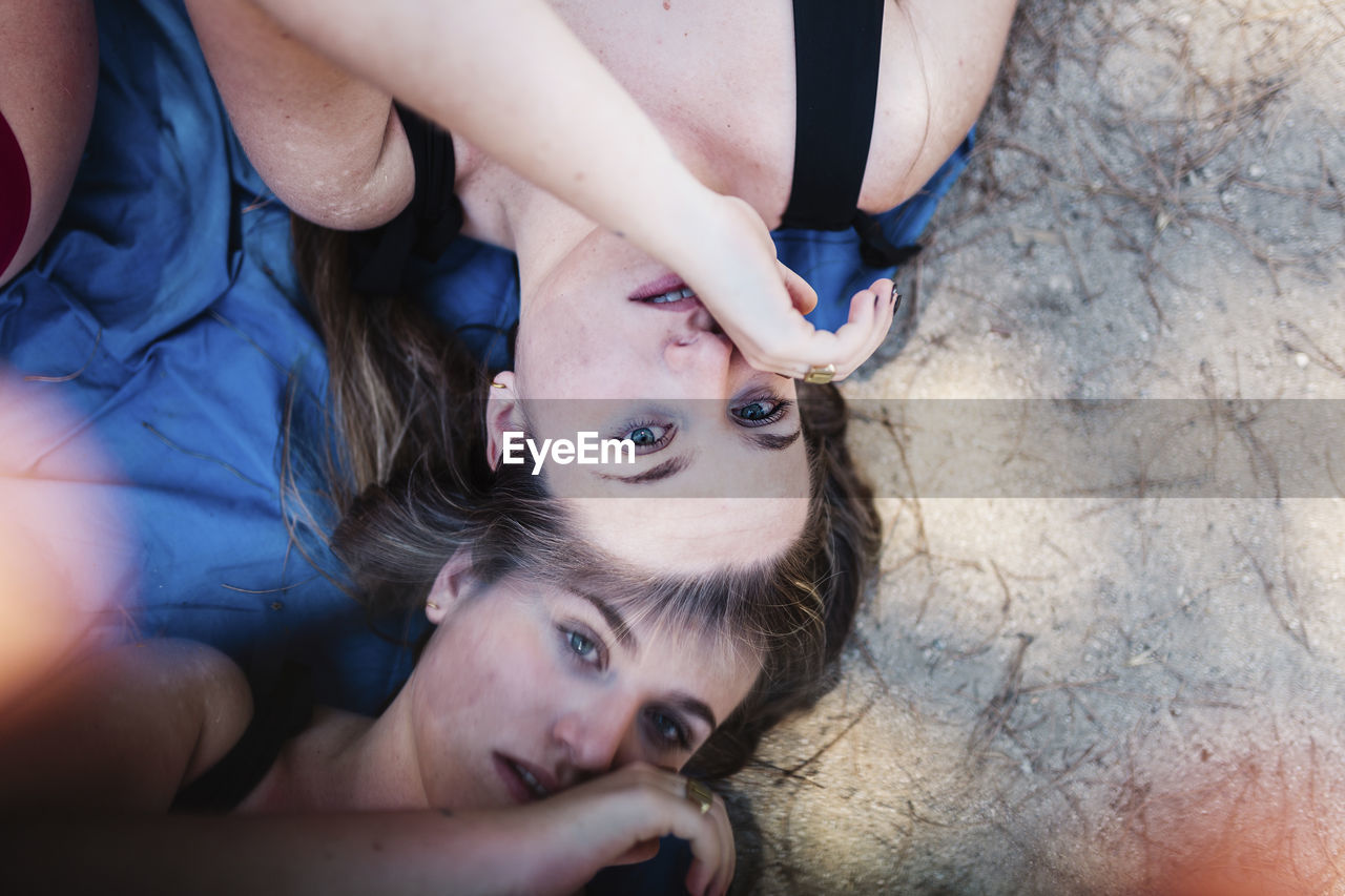 High angle portrait of couple kissing