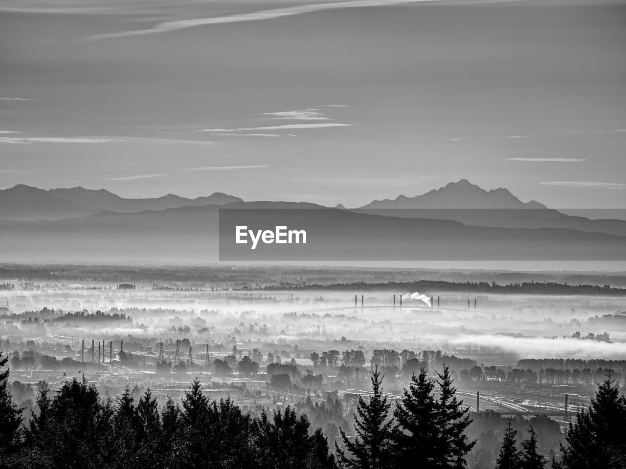 Scenic view of silhouette mountains against sky