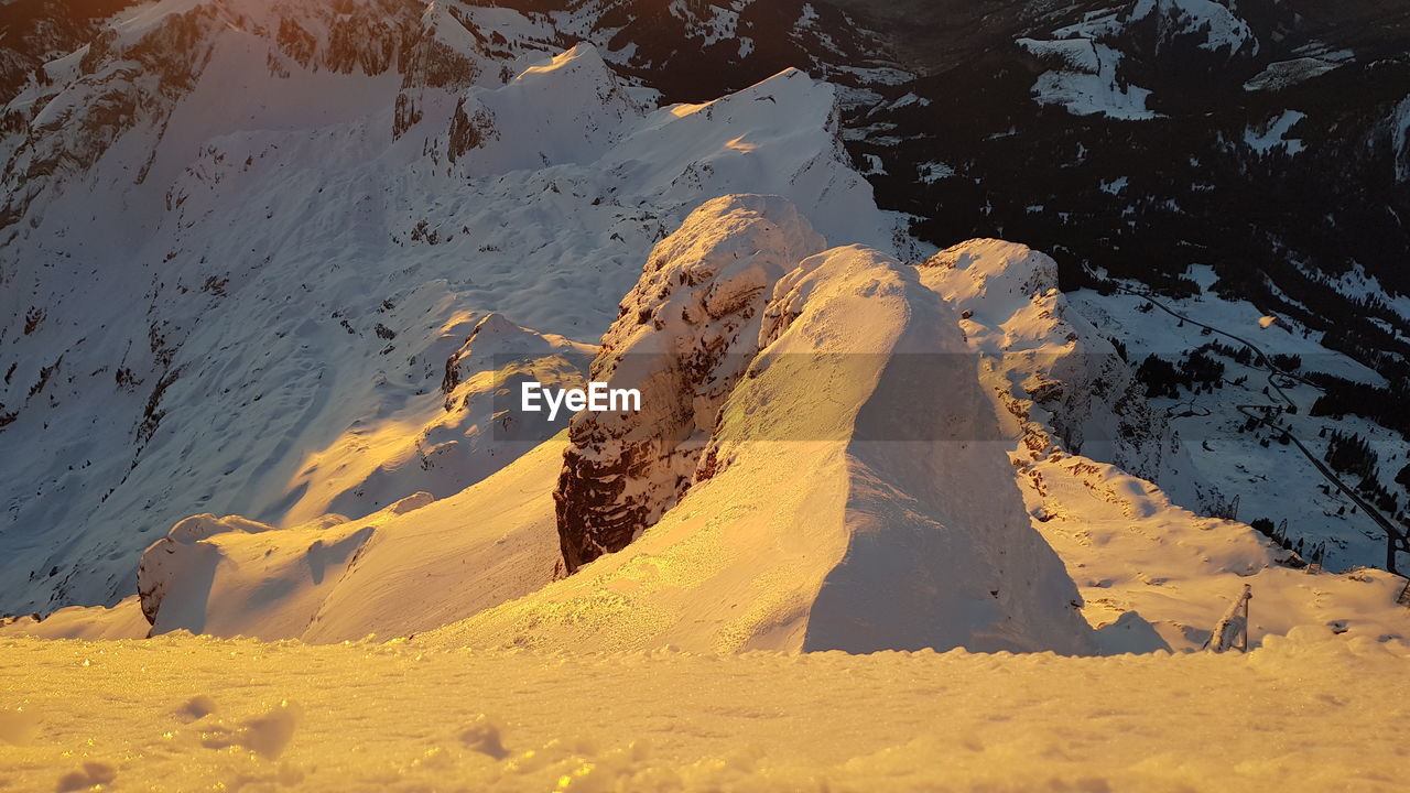 High angle view of snow covered land