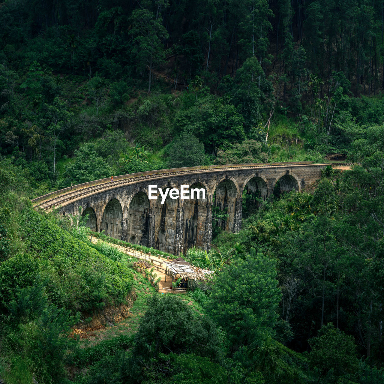 Nine arches bridge in highlands near ella, sri lanka. jungle and tea plantation all around.