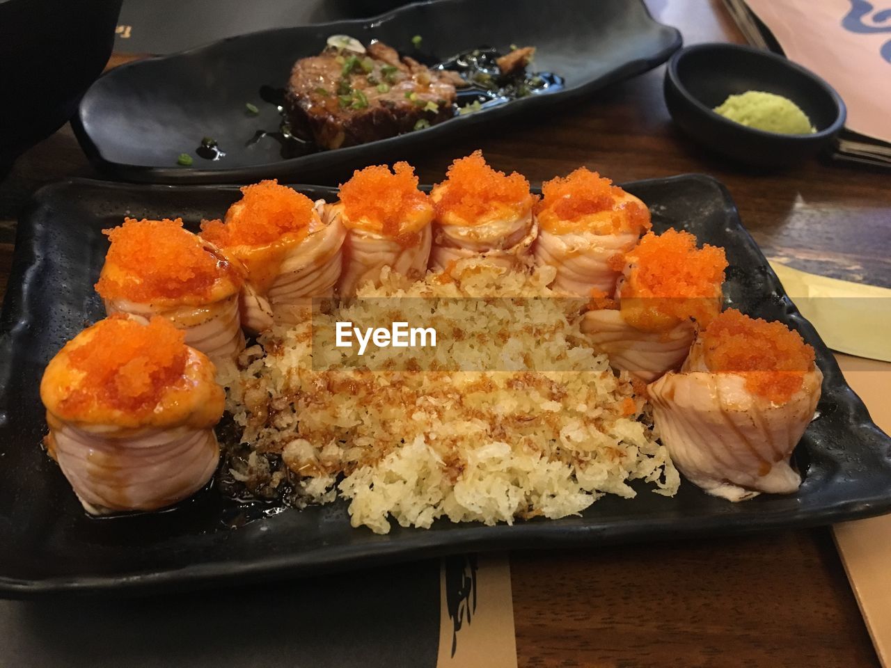 High angle view of food on table