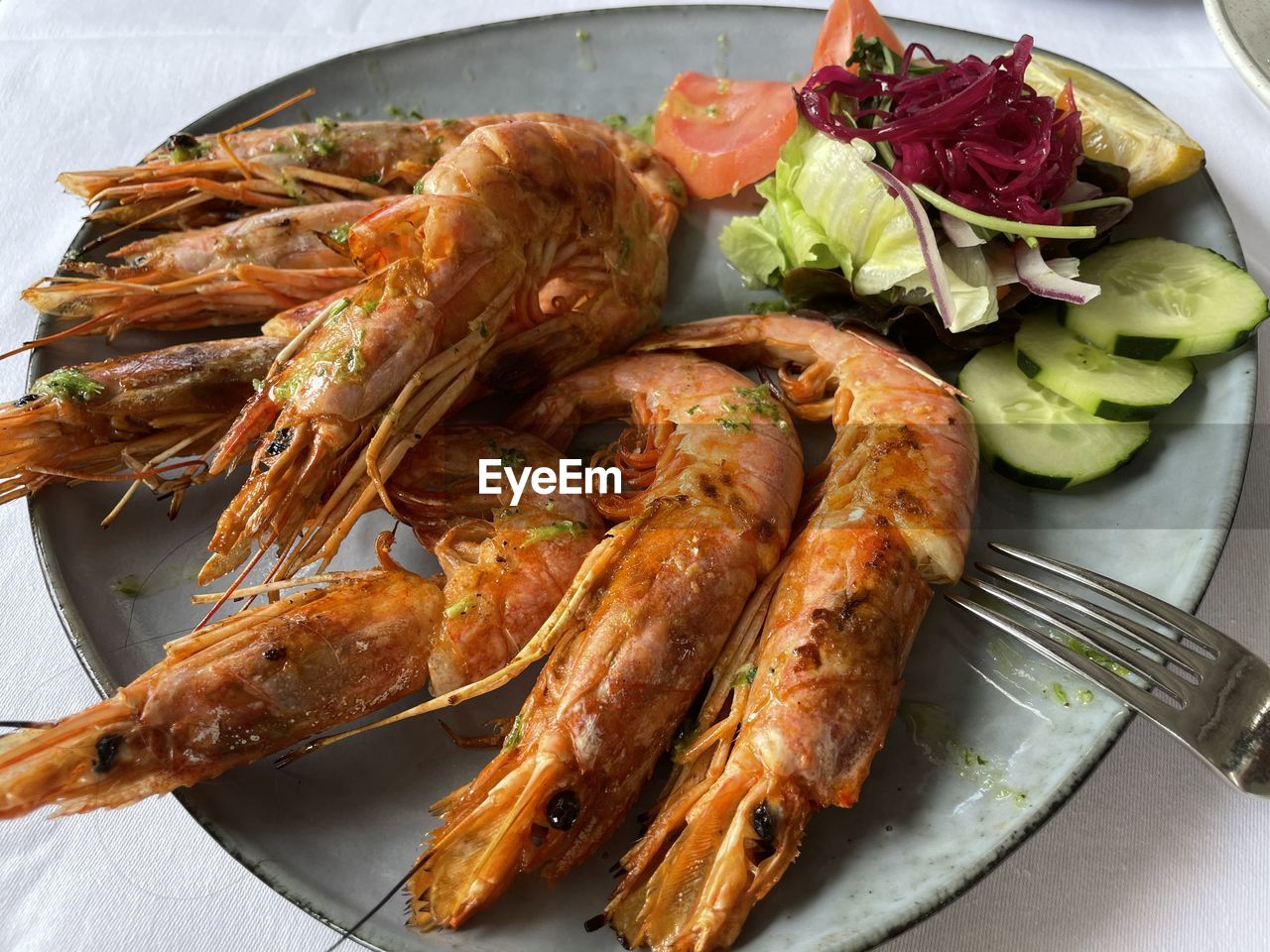 View of meal served in plate, shrimp 