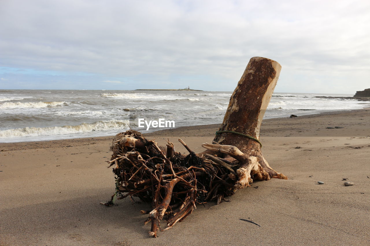 Scenic view of beach against cloudy sky