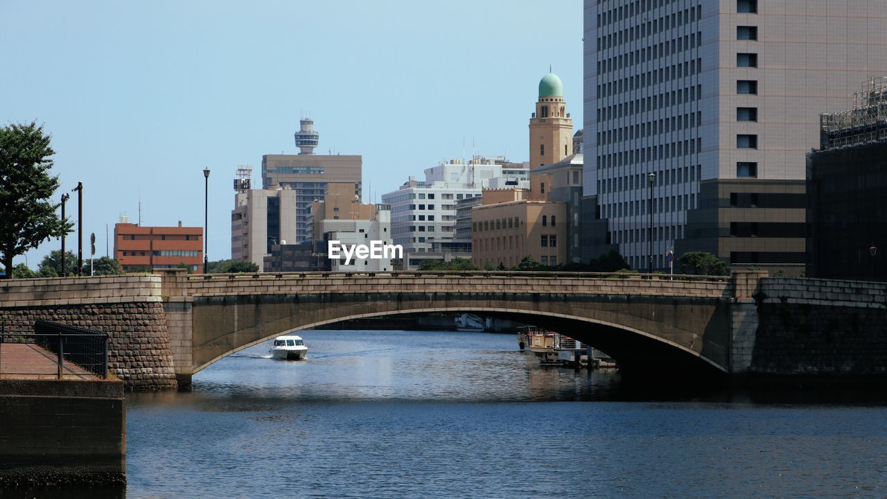 Old bridge in modern yokohama city, minato mirai.