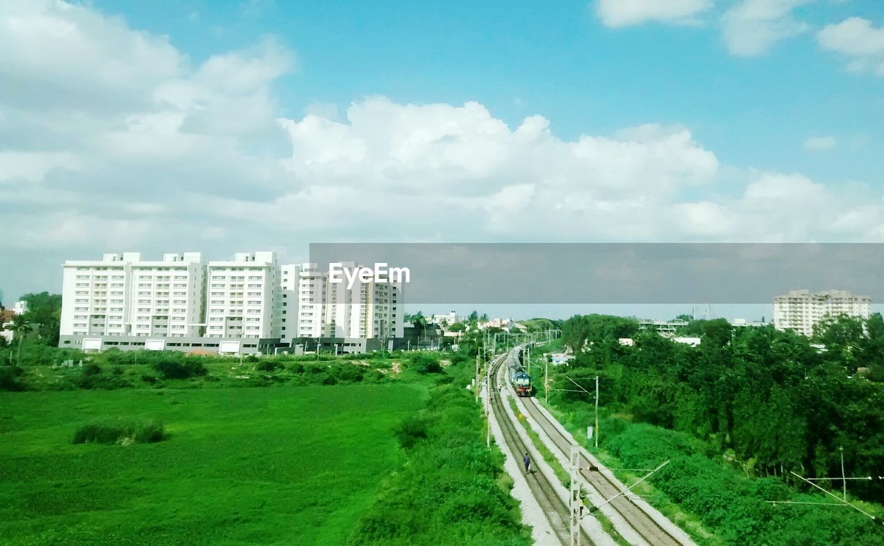 Railroad passing through city