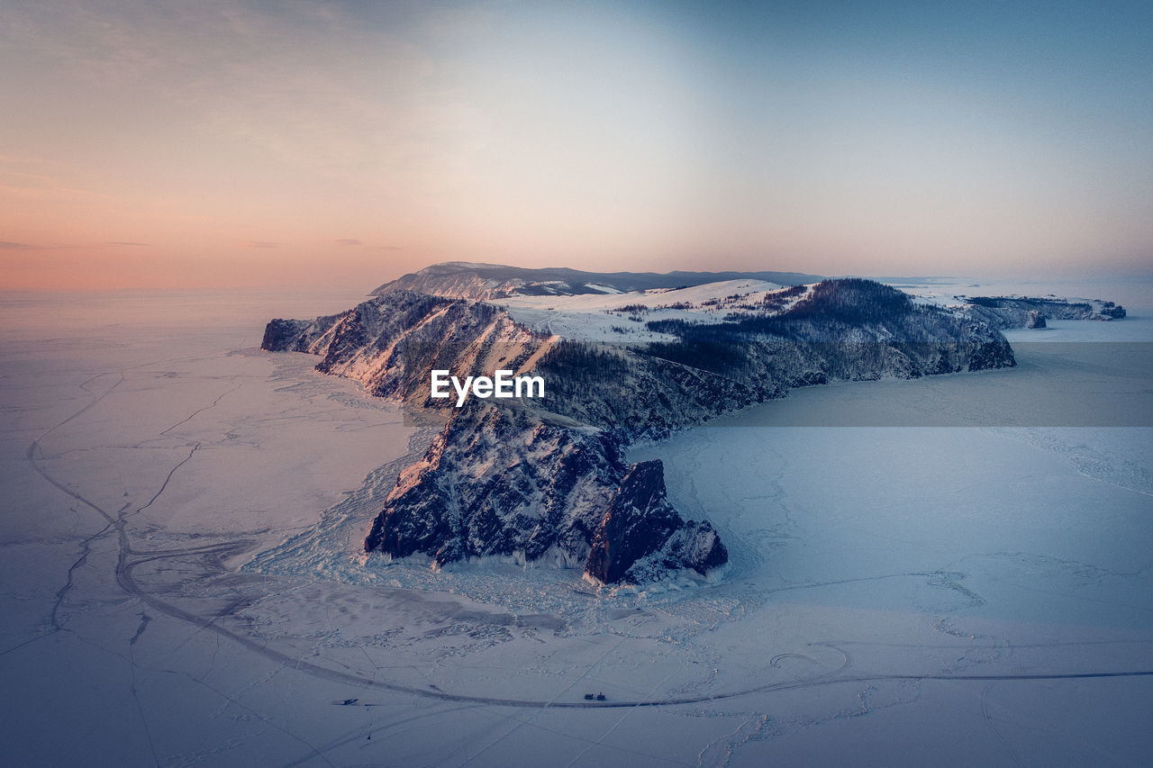 Baikal sunset from aerial view