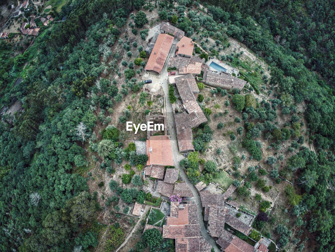 Aerial view of old buildings