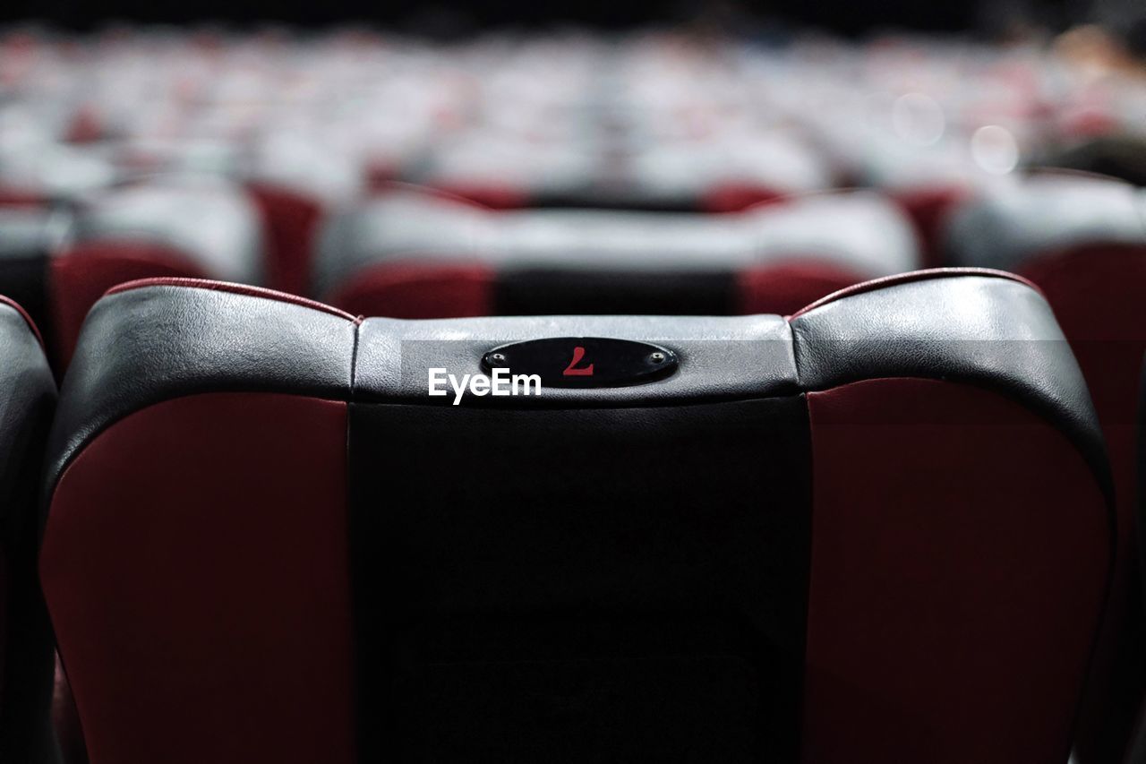 Close-up of empty seats on chair