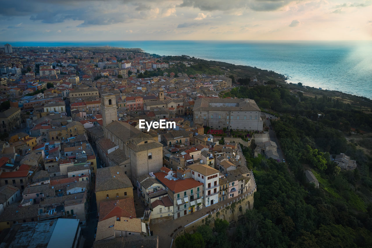 Aerial view of the city of largo with a view of the abruzzo coast