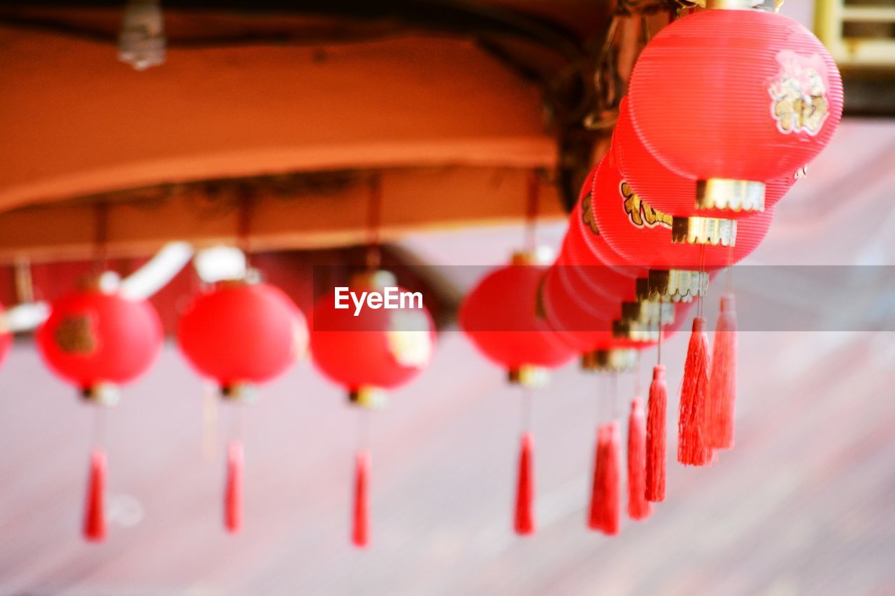 Low angle view of red lanterns