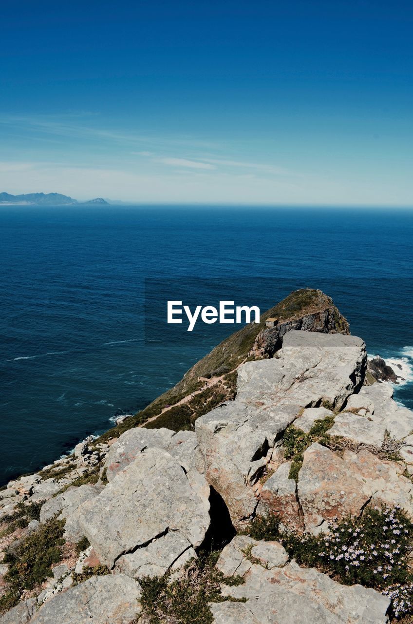 SCENIC VIEW OF SEA SHORE AGAINST SKY