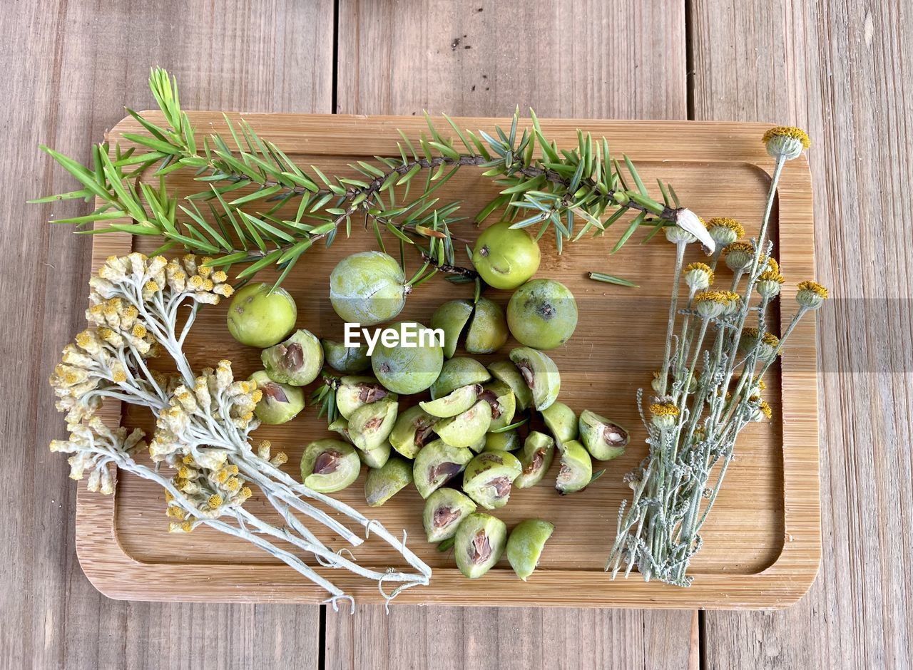 DIRECTLY ABOVE SHOT OF FRUITS ON TABLE