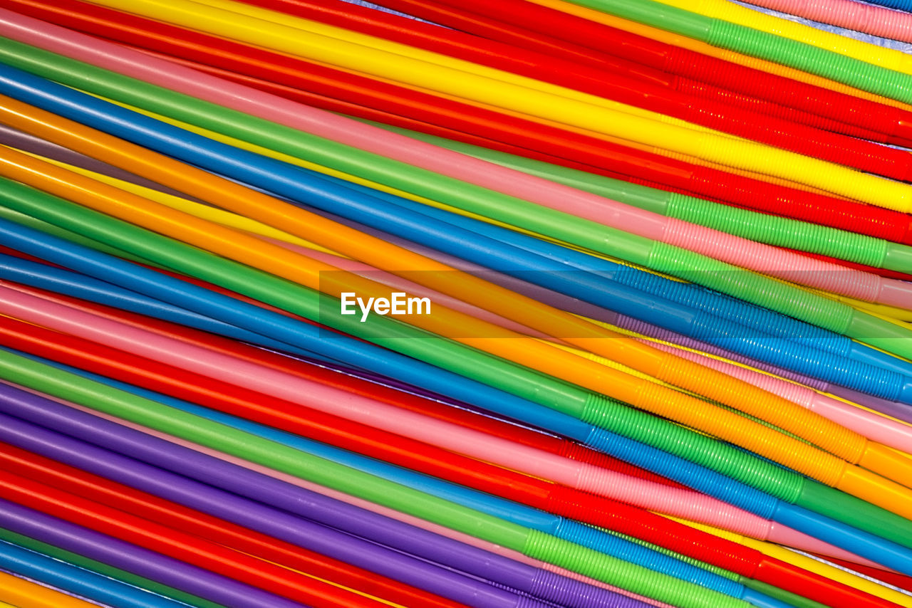 Full frame shot of colorful straws arranged