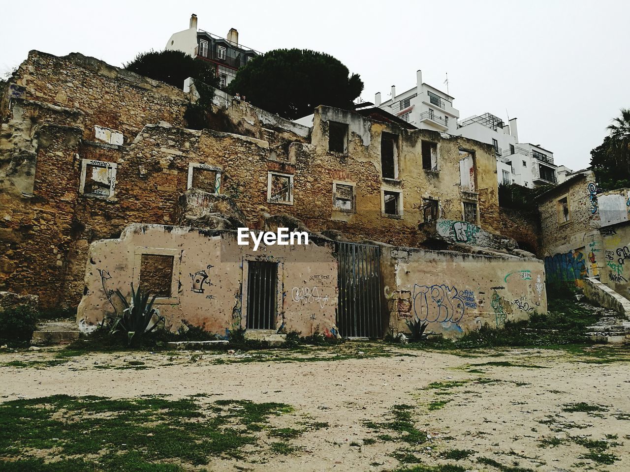 Abandoned building against clear sky