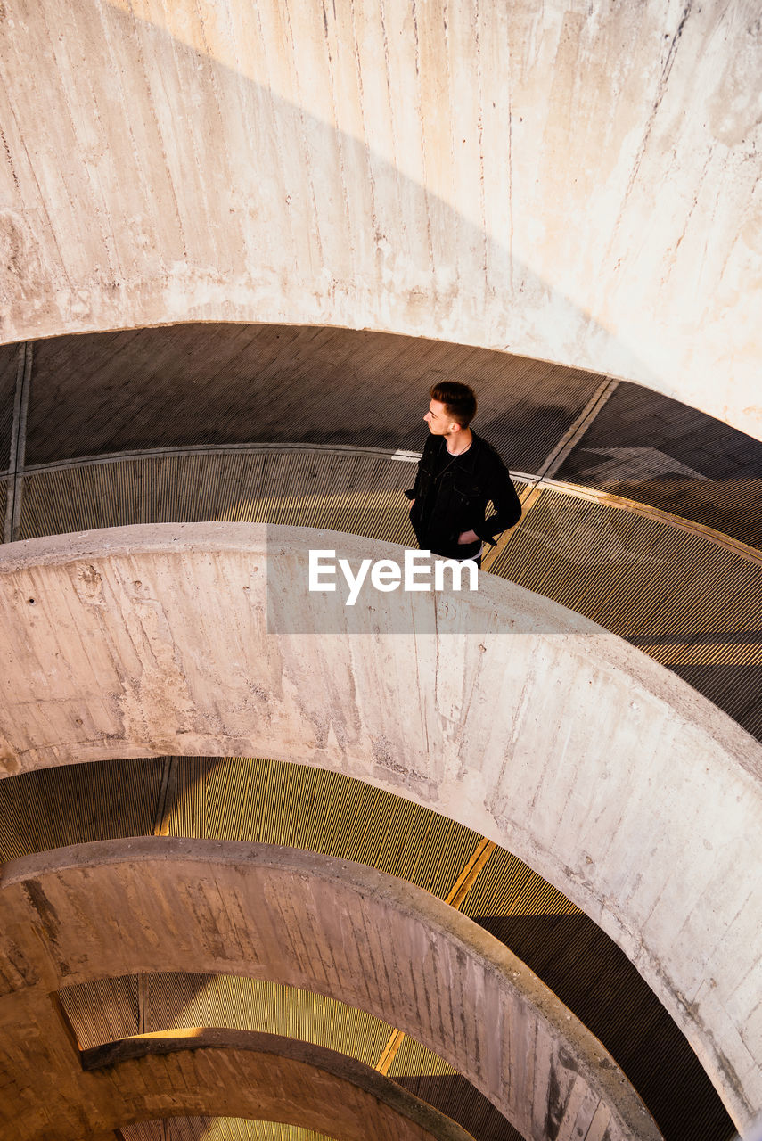 High angle view of man standing in building