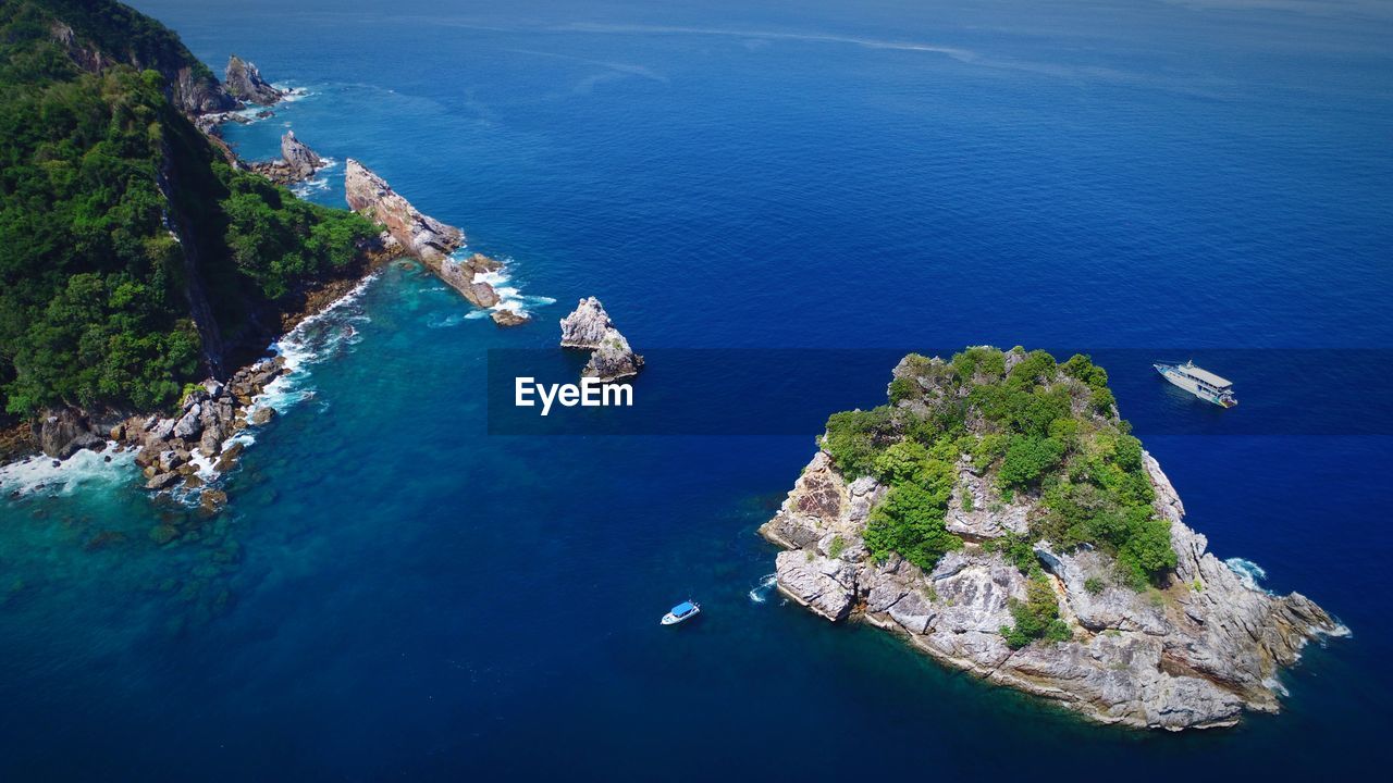 High angle view of island amidst sea