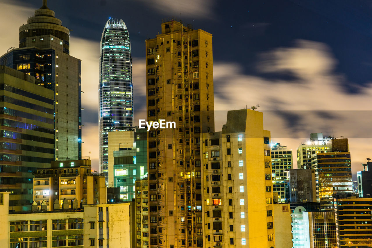 illuminated buildings in city