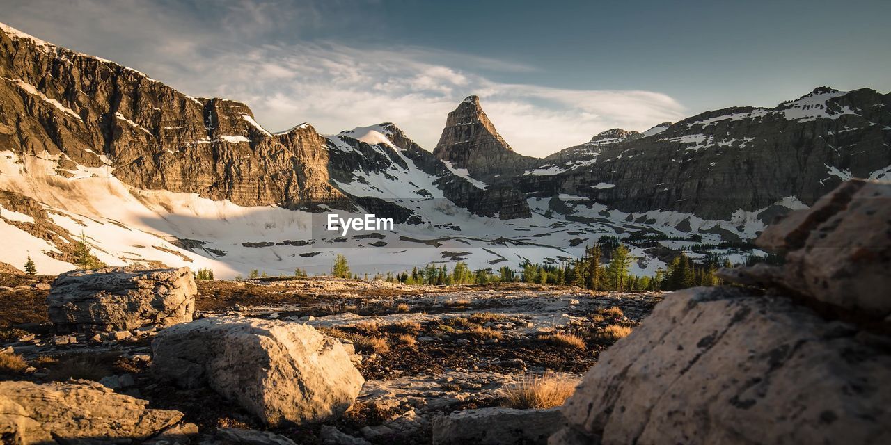 Mountain range against sky during sunset 