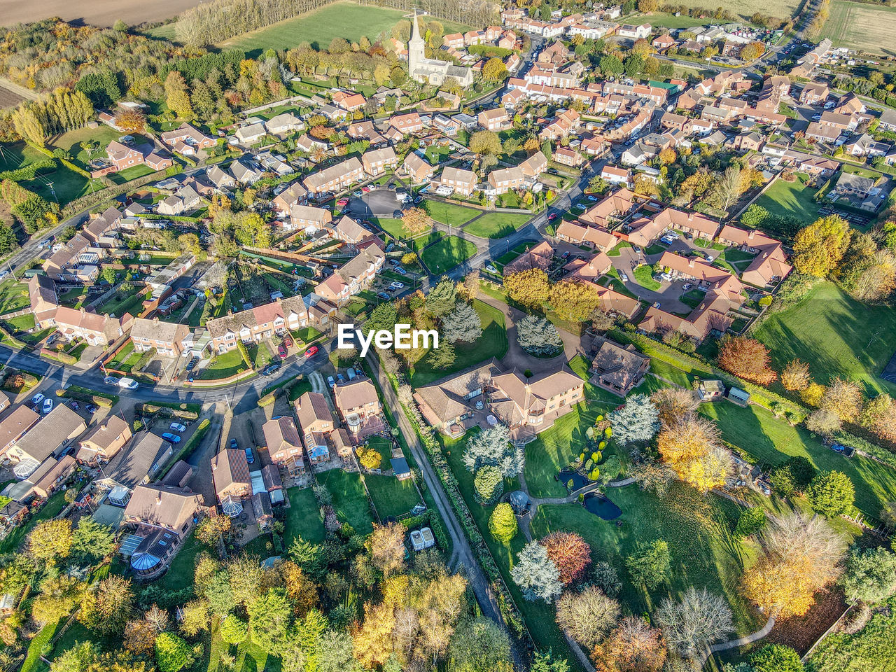 Drone view of ottringham village, east yorkshire, uk