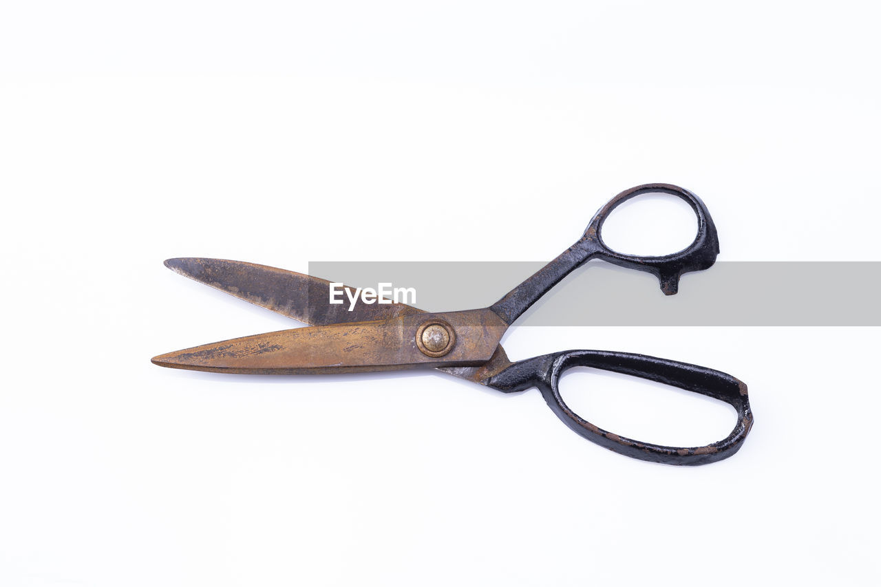 scissors, tool, cut out, white background, studio shot, single object, indoors, work tool, no people, metal, sharp, still life