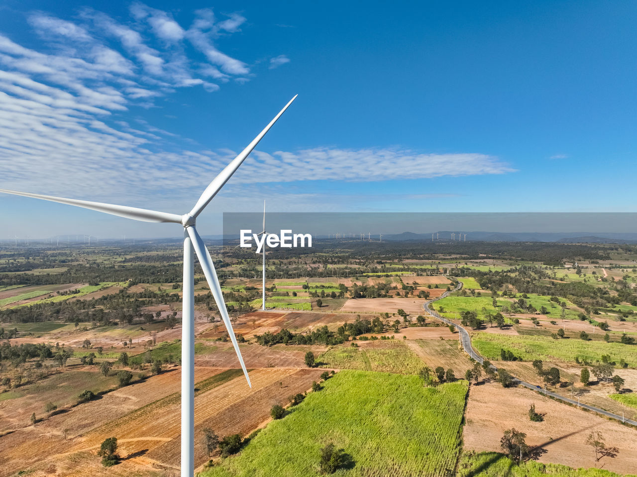 Landscape of wind farm. wind energy. wind power. sustainable, renewable energy. wind turbines