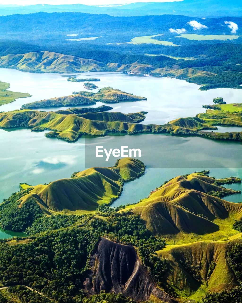 High angle view of lake against mountain