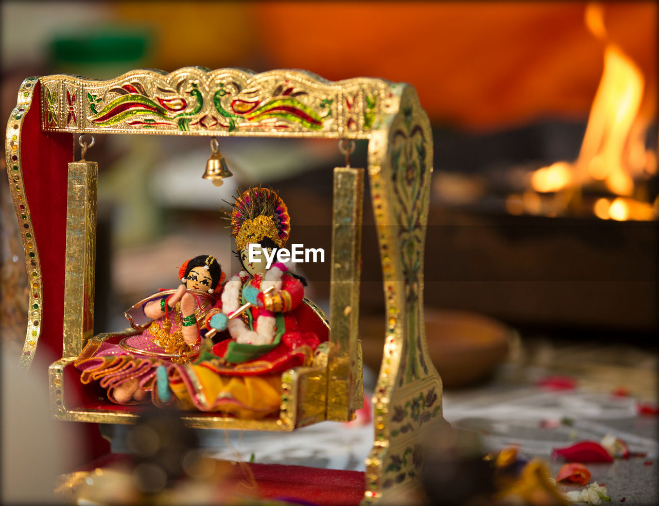 Close-up of radha and krishna figurines