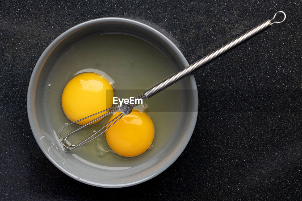 Two raw eggs in a bowl
