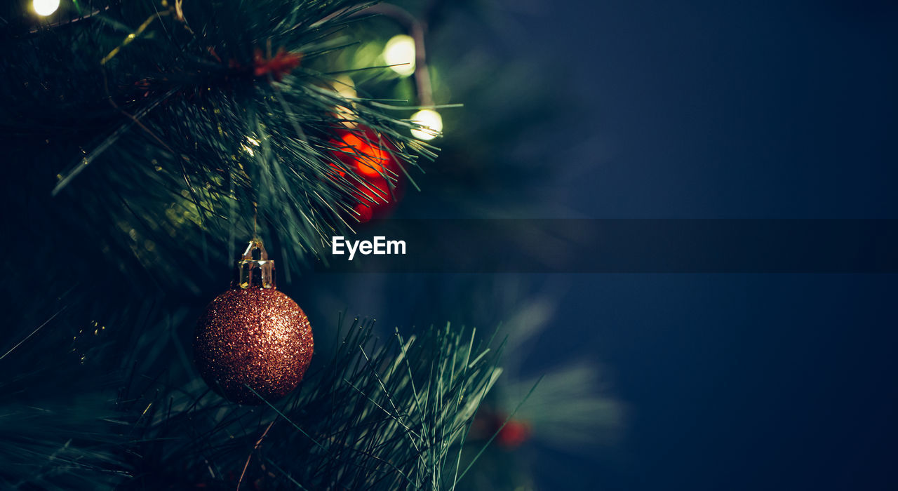 Close-up of christmas decoration hanging on tree