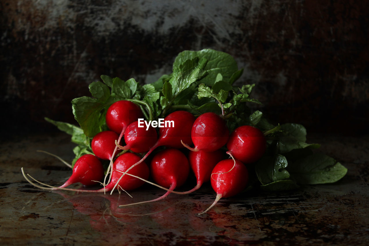 Close-up of radishes on table