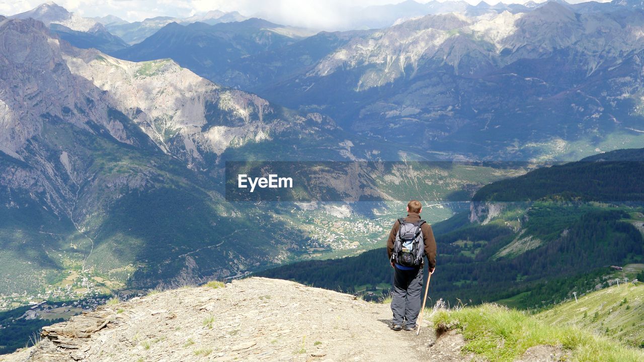 Rear view of man on mountain