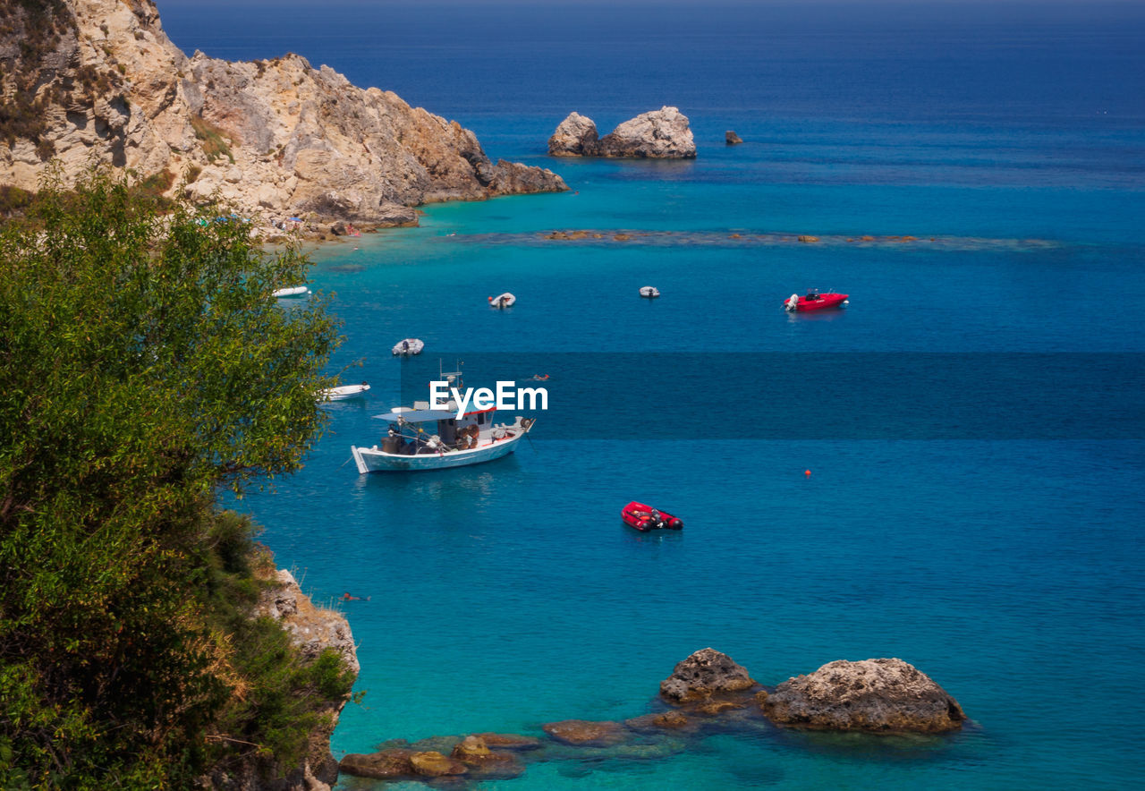 High angle view of boats in sea