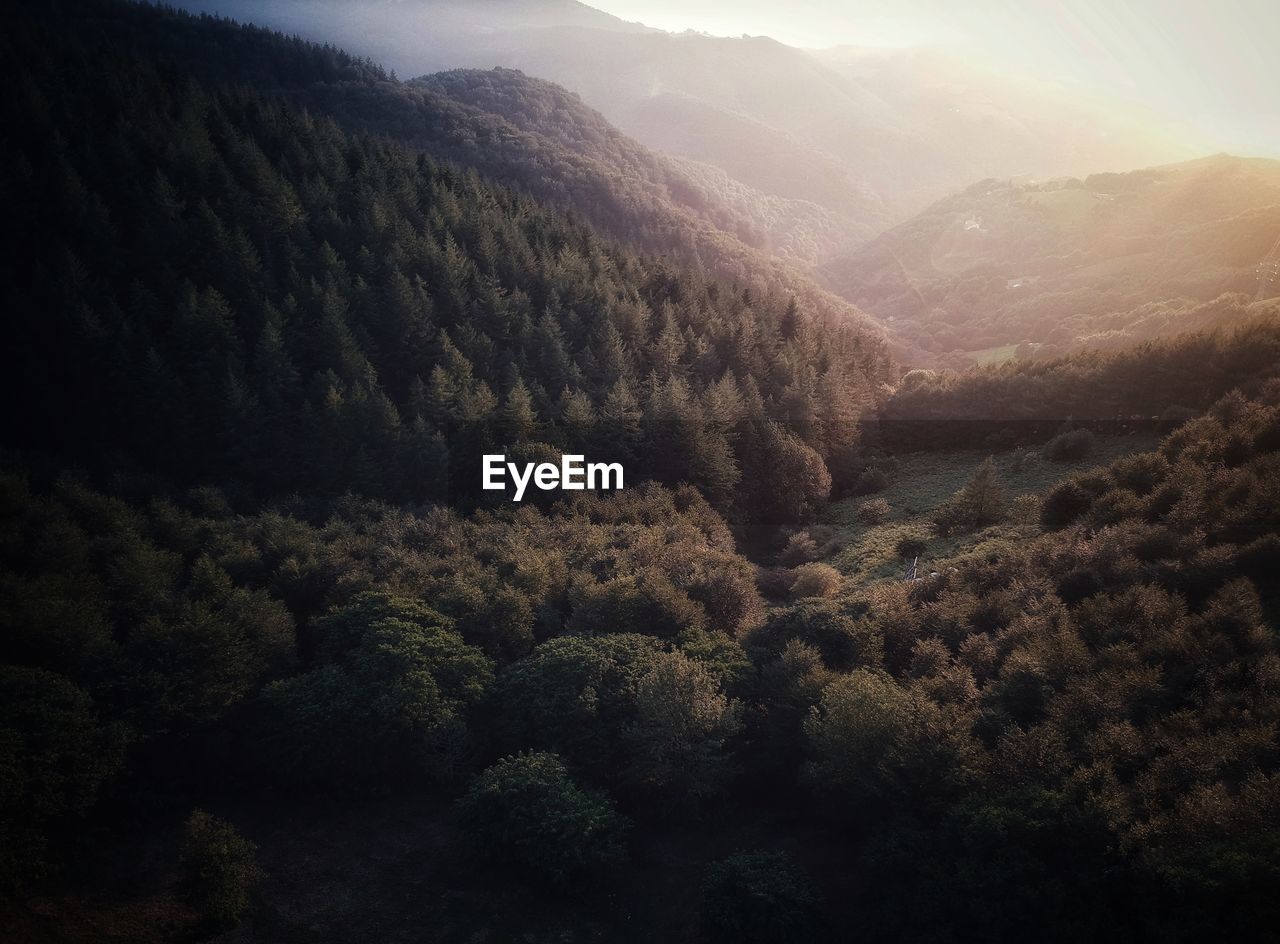 High angle view of mountains during sunset