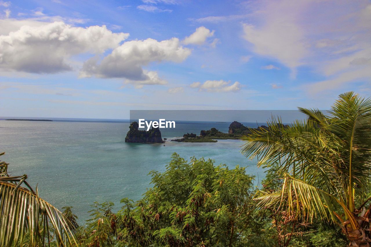 High angle view of calm blue sea