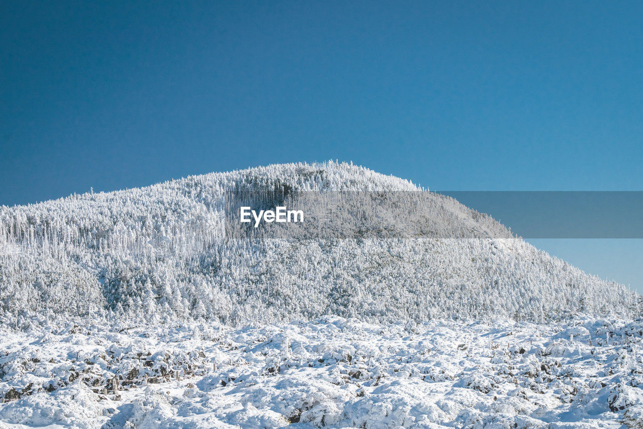 scenic view of snowcapped mountains against clear sky